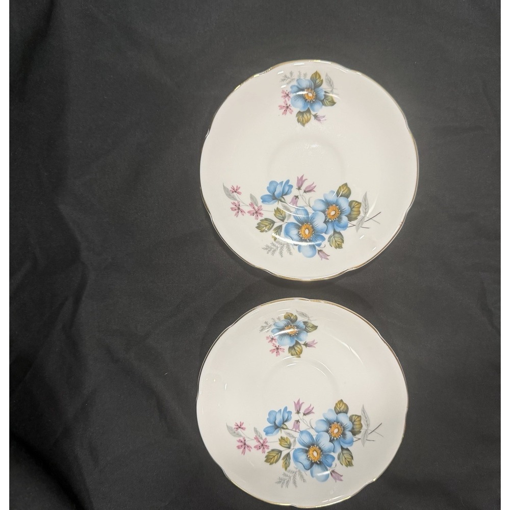 Royal Grafton Fine Bone China Beautiful Set Of Saucers Blue Flowers England